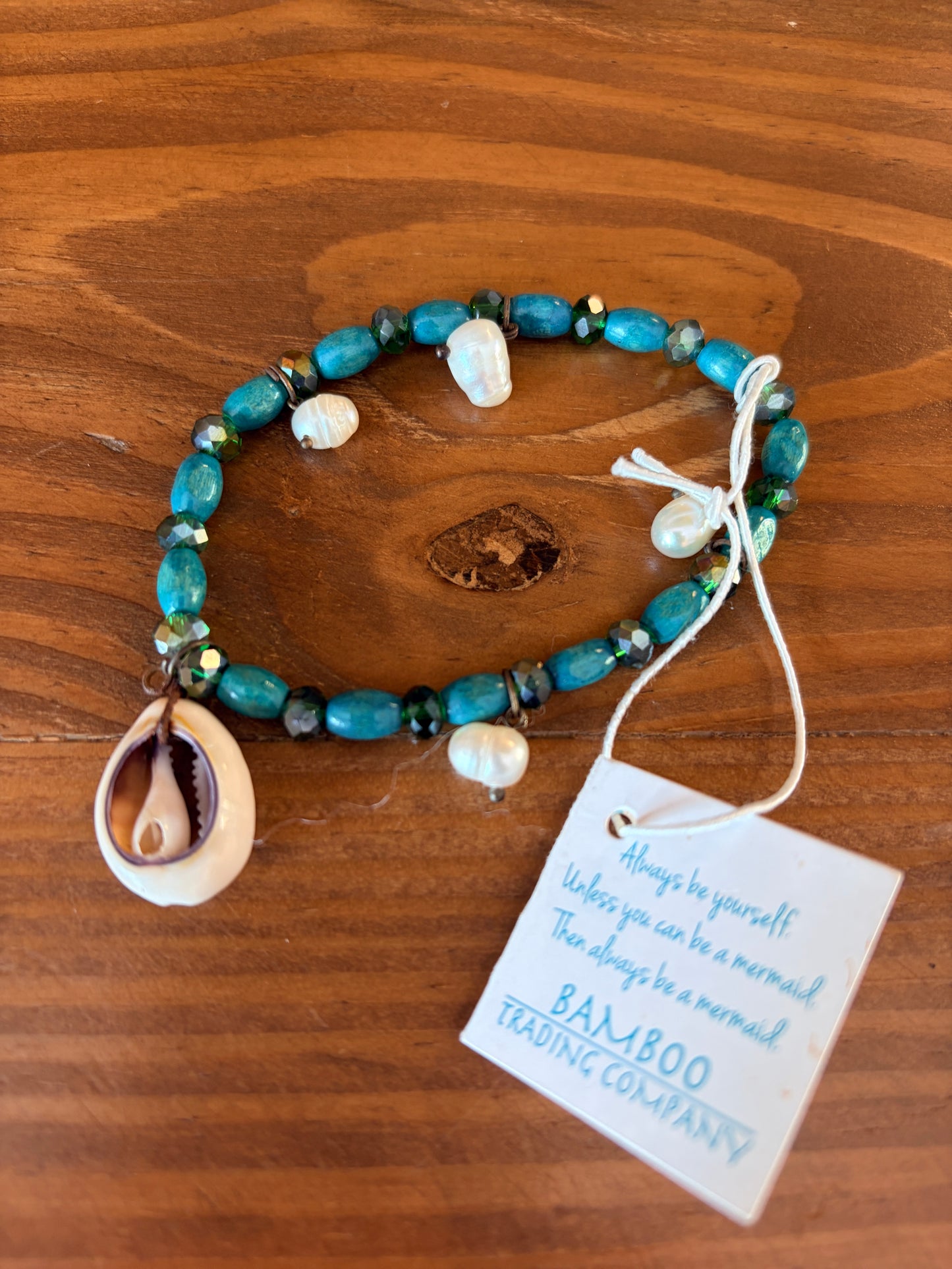 Teal Puka Shell Bamboo Trading Company Bracelet