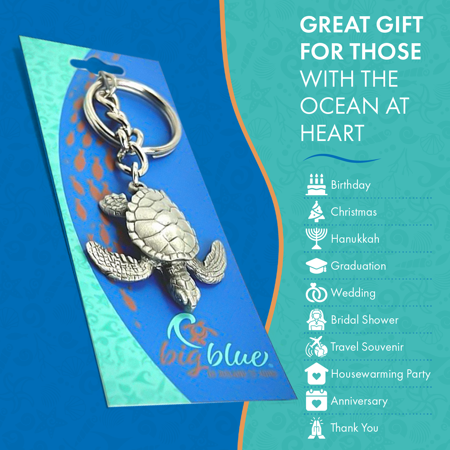 Emma” Tiger Shark Tooth Keychain - Sea Life Collection - Pewter
