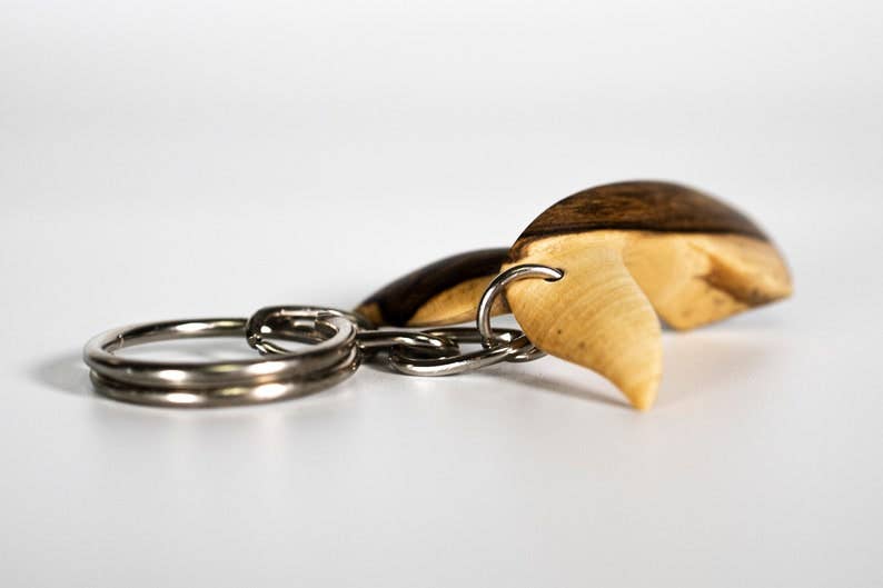 Hand-Carved Wooden Whale Tail Keychain - Nautical Ocean Art - Gift for Sea Lovers