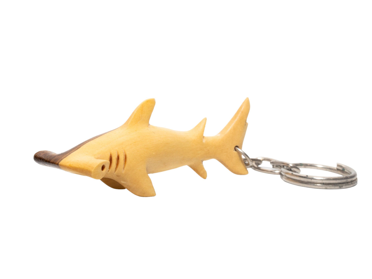 Hand-Carved Wooden Hammerhead Shark Keychain