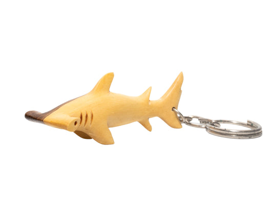 Hand-Carved Wooden Hammerhead Shark Keychain
