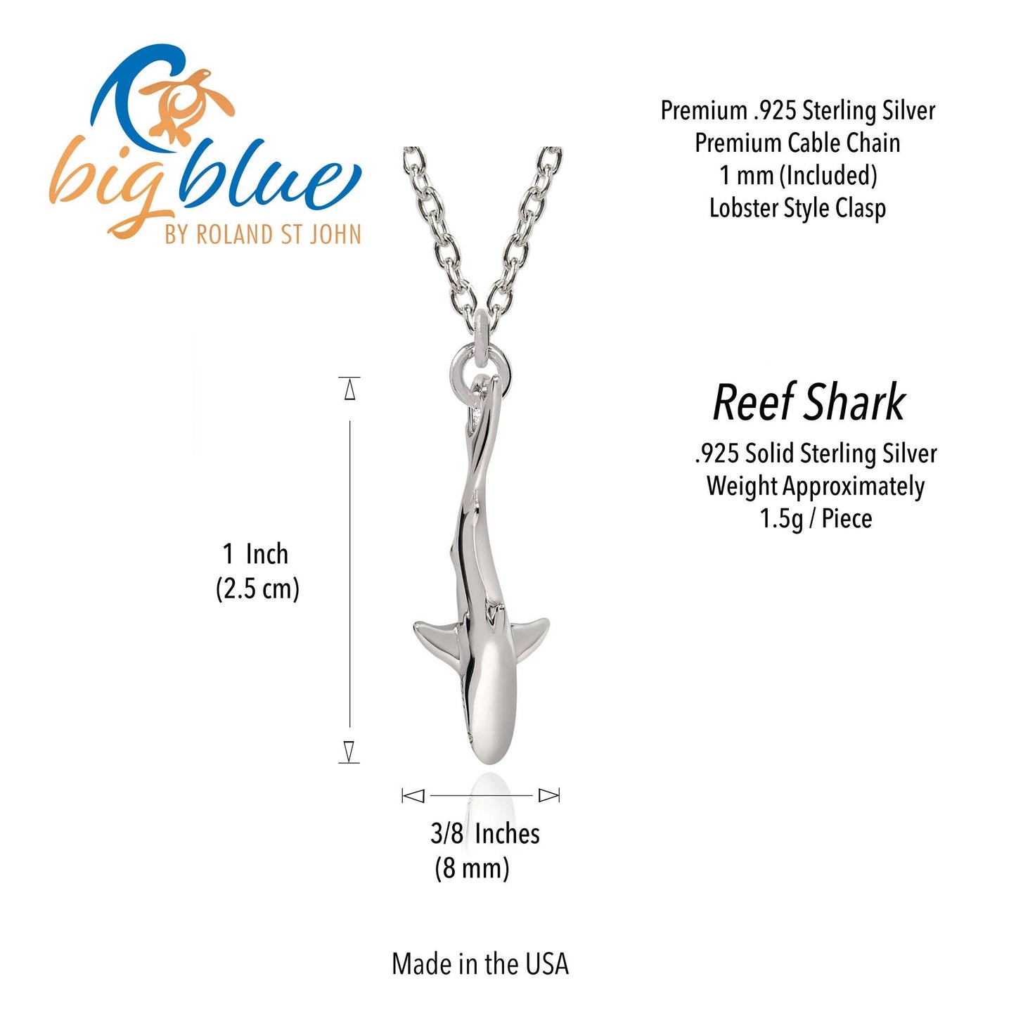 Reef Shark Necklace - Mini Sterling Collection - Sterling Silver