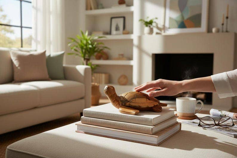 Hand-Carved Wooden Turtle Figurine – Coastal Decor, Nautical Animal Gift, Ocean-Inspired Accent