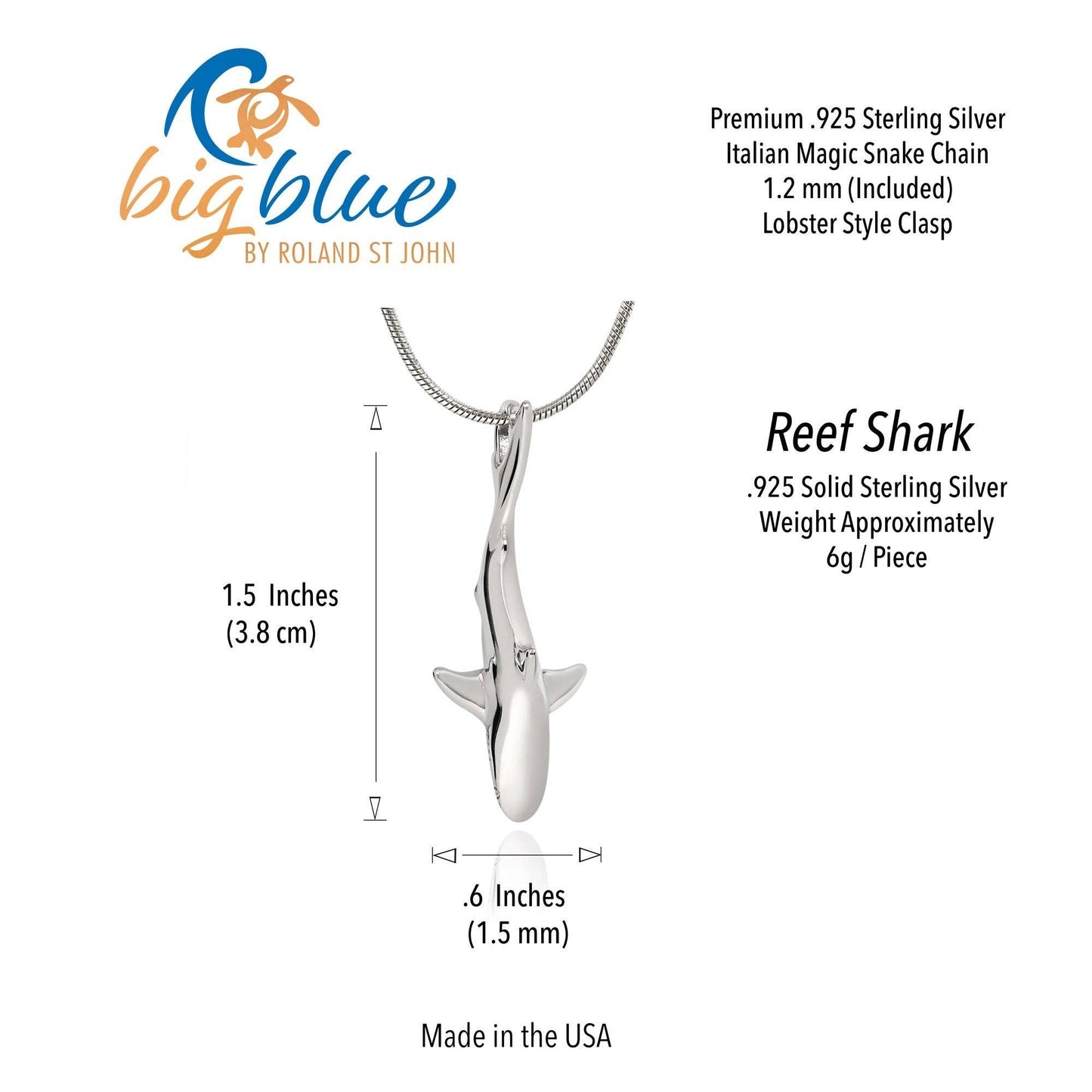 Grey Reef Shark Pendant – Realistic Sealife Collection - Sterling Silver