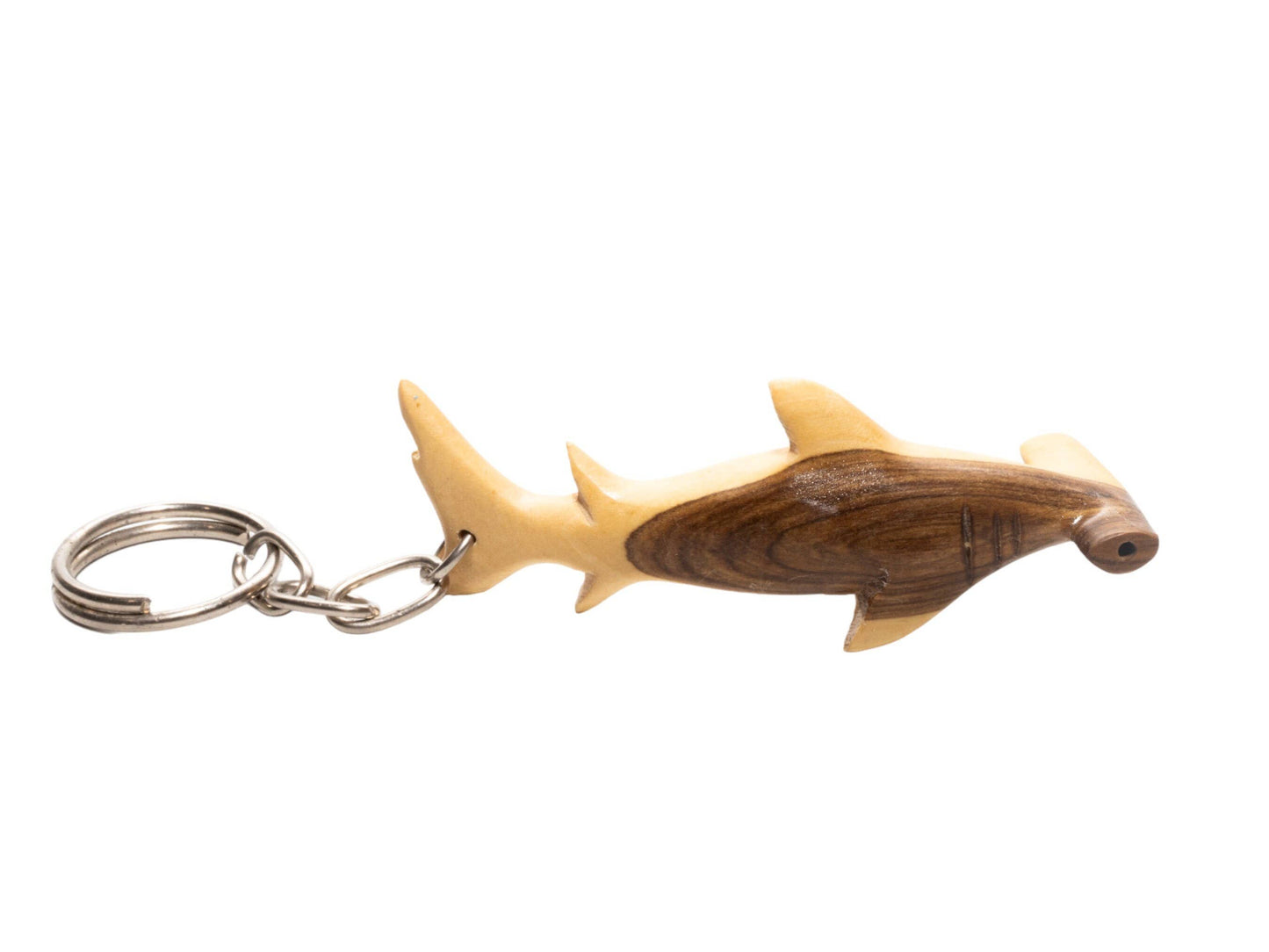 Hand-Carved Wooden Hammerhead Shark Keychain