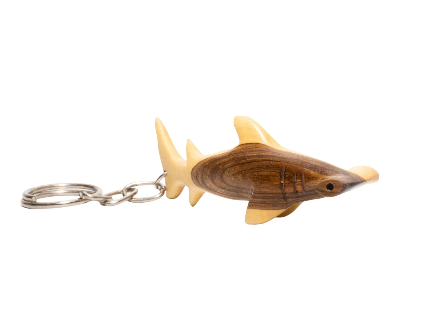Hand-Carved Wooden Hammerhead Shark Keychain