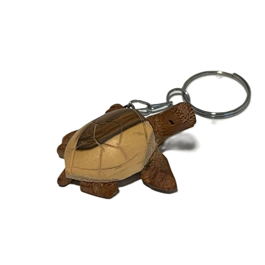 Hand-Carved Wood Tortoise Keychain
