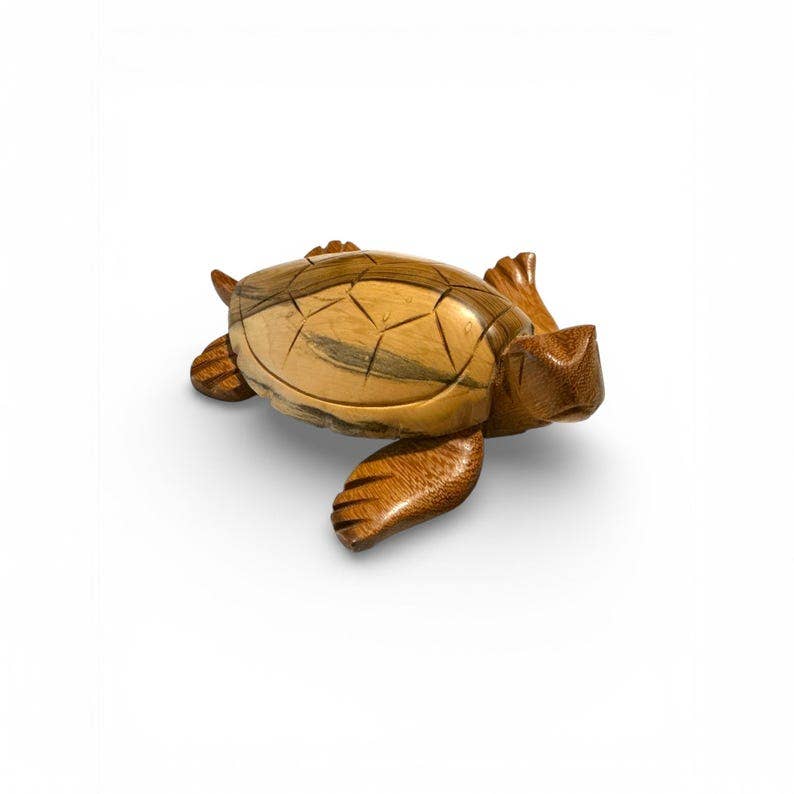Hand-Carved Wooden Turtle Figurine – Coastal Decor, Nautical Animal Gift, Ocean-Inspired Accent