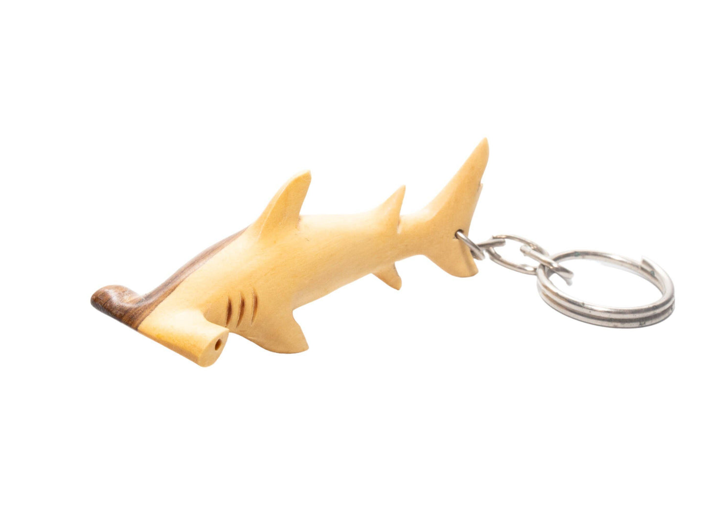 Hand-Carved Wooden Hammerhead Shark Keychain
